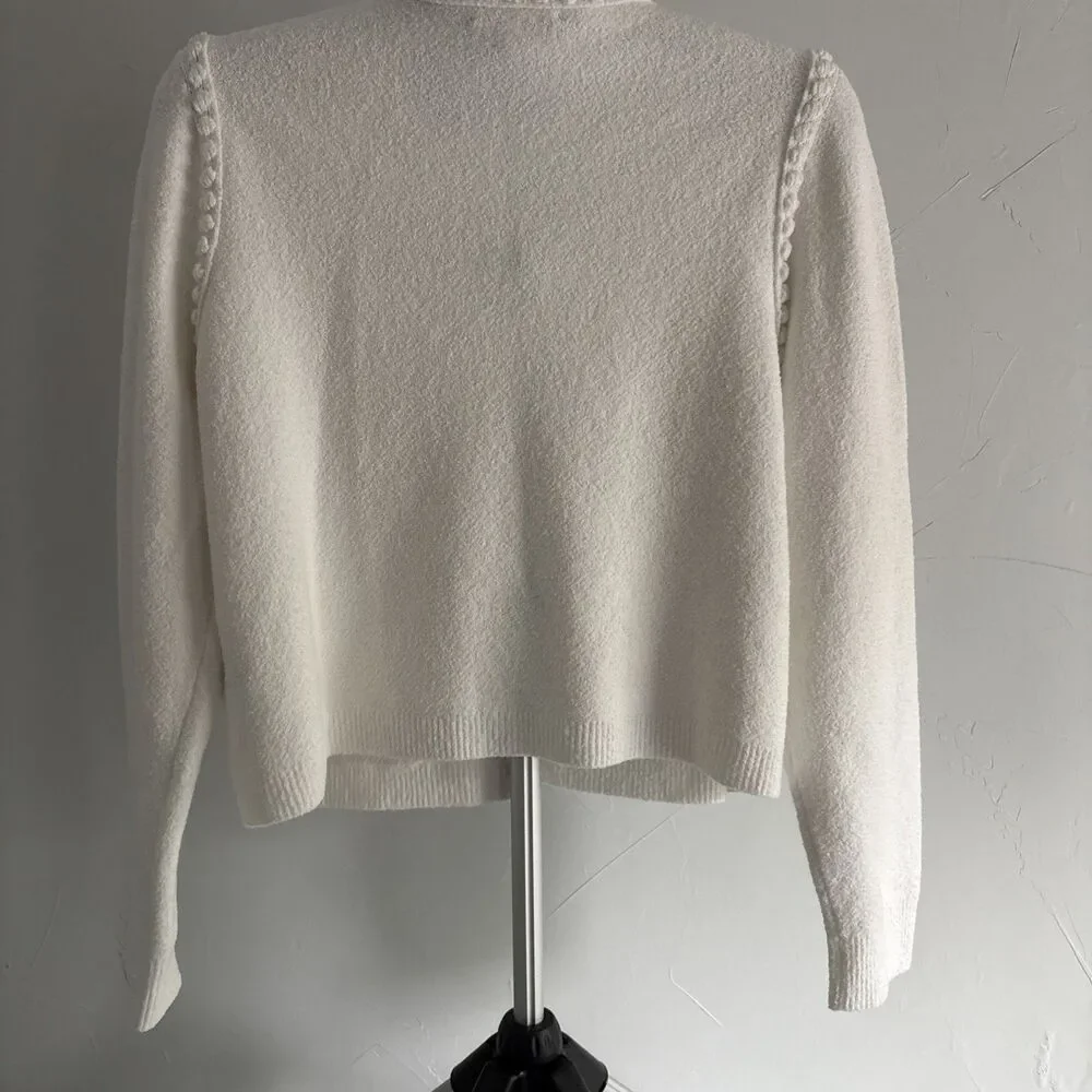 J.Crew Womens White Boucle Lady Jacket Cardigan Large Gold Crest Buttons Pocket